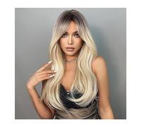 Perruques Brun Blonde Longue Ligne Droite Perruques Synthétiques avec Frange Cosplay Perruque for Femmes Haute Température Naturel Faux Cheveux Perruque