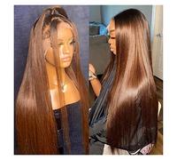 Perruques Brun droite dentelle avant perruque dentelle HD Transparent préplumé os droit 13x4 frontale perruque perruques de cheveux humains Perruque(4x4 Wig 1B-Brown,22 inch)