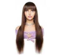 Perruques brunes avec frange émoussée entièrement faite à la machine, cheveux indiens pré-colorés, 381 cm, 30,5 cm # 2