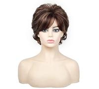 Perruques brunes pour femme, perruque bouclée marron naturel avec frange, fibre résistante à la chaleur, ne se déforme pas facilement, perruques bouclées brunes blanches pour un usage quotidien, Noël