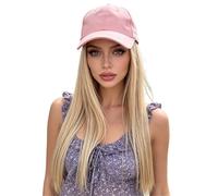 Perruques Casquette de Baseball for femmes, perruque une pièce, cheveux longs et lisses, couverture complète la tête for un style quotidien Perruque dames(Gold)