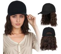 Perruques chapeau pour femme - Marron foncé - 30 cm - Perruque courte bou ondulée - Aspect naturel