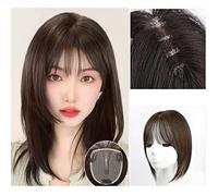Perruques Cheveux Humains Bangs Wig Piece Full Real Human Hair Patch Fluffy Augmenter le volume des cheveux Fluffy Cover Cheveux gris Perruque Décorative Cosplay(04-(10-12)30CM-brown)