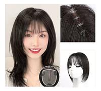 Perruques Cheveux Humains Bangs Wig Piece Full Real Human Hair Patch Fluffy Augmenter le volume des cheveux Fluffy Cover Cheveux gris Perruque Décorative Cosplay(01-(10-12)25CM-black)