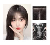 Perruques Cheveux Humains Bangs Wig Piece Full Real Human Hair Patch Fluffy Augmenter le volume des cheveux Fluffy Cover Cheveux gris Perruque Décorative Cosplay(17-(7-9)25CM-black)
