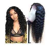 Perruques Cheveux humains brésiliens 13x4 Deep Wave Lace Front Wigs Natural Real Hair Pre Plucked 8-34" Long Wave Curly Remy Hair Lace Frontal Wigs with Baby Hair Perruque dames (Size : 150 Density,