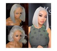 Perruques Cheveux humains brésiliens 5x5 perruque de fermeture de dentelle droite 8-16 pouces partie centrale gris Bob dentelle perruque 4x4 fermeture de dentelle transparente perruque de cheveux huma