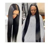 Perruques Cheveux Humains Longs Et Raides 13X4 Perruque Frontale En Dentelle Brésiliens 150% Densité Remy Fermeture Transparente for Femmes Postiche Cheveux Femme(18inches)