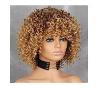 Perruques Cheveux Humains Perruque Afro Blonde Bouclée Avec Une Frange Perruques De Longueur D'épaule Perruques Afro Perruques Synthétiques Bouclées Complètes for Les Femmes Perruques pour femmes