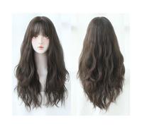 Perruques Cheveux Humains Perruque longue noire brune for femmes, perruque bouclée ondulée perruque synthétique à frange complète for femmes 24 pouces, adaptée à la fête quotidienne Perruque Décorativ