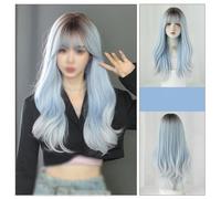 Perruques Cheveux Humains Perruque ondulée bleue dégradée for femme, longue perruque ondulée bouclée d'aspect naturel, perruque en fibre synthétique résistante à la chaleur, adaptée aux festivals de m
