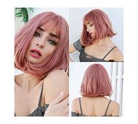 Perruques Cheveux Humains Perruque Perruque longue de la chaleur de cheveux de cheveux synthétique rose résistant à la chaleur longue avec franges 14inches longueur d'épaule Perruques de cosplay for f