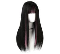 Perruques Cheveux Humains Perruque, perruque pleine tête à la mode, cheveux longs et raides avec des reflets colorés, perruque réaliste et naturelle avec frange Cheveux Humains Tressage De Cheveux