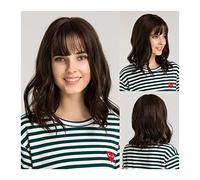 Perruques Cheveux Humains Perruque Synthetic Medium Long Body Wave avec frange 14inch Cosplay Daily Wigs Naturel Perruques naturelles for femmes Perruque de cheveux à fibre résistante à la chaleur dou