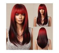 Perruques Cheveux Humains Perruques de cheveux synthétiques rouges à noirs de 22 pouces avec une frange longue perruque droite en couches Costume de fête coloré cheveux résistants à la chaleur for les