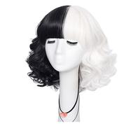 Perruques Cheveux Humains Perruques de remplacement de cheveux Black and White Witch Cos Courteaux courts coiffés Perruques parfaites for les fêtes de tous les jours Perruque Décorative Cosplay(B)