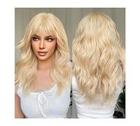 Perruques Cheveux Humains Perruques synthétiques blondes longues bouclées avec frange Perruques dorées résistantes à la chaleur de cheveux de mariage de cosplay d'aspect naturel for les femmes Perruqu