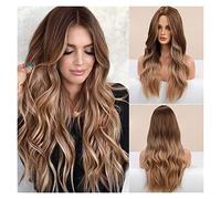 Perruques Cheveux Humains Perruques synthétiques brunes longues ondulées perruque de cheveux de partie moyenne brune for les femmes perruques de Cosplay de fête quotidienne fibre résistante à la chale