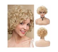 Perruques Cheveux Humains Perruques synthétiques courtes bouclées, cheveux de fête dorés for femmes blanches, couleurs mélangées blondes, Fiber haute température Perruques pour femmes