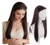 Perruques Cheveux longs pâte frite torsions tresse bandeau intégré couvre-tête cheveux et raides pièce de perruque Perruque dames(Natural)