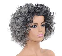 perruques Cheveux Noir De Deep Gris Perruque Gris Headgear Court Grand Roll Tête Explosive Tête African Condreil Fluffy Roll Perruque Cheveux Couleur Femme Big Bouncy Cheveux Perruque 12 pouces perruq