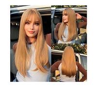Perruques Cheveux Synthétiques Absents Rose Ombre Perruques Synthétiques pour Cosplay Perruques longues droites en couches avec frange pour femmes Perruques résistantes à la chaleur Perruque