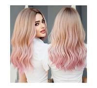 Perruques Cheveux synthétiques Lolita Perruques Résistant À La Chaleur Ombre Blond À Rose Long Ondulé Blonde Perruques for Femmes Quotidien Cosplay Hot Love Perruque dames(MW9080-1)