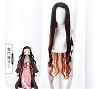 Perruques Cosplay lame du diable Kamado Nezuko Costume perruque noir dégradé brun jaune longs cheveux bouclés synthétique Cosplay Anime perruque