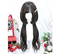 Perruques Cosplay Lolita Méduse Douce Noire Pour Femmes Filles Perruque Superposée Irrégulière Naturelle Longue Ondulée Bouclée Avec Frange Pour La Fête D'halloween