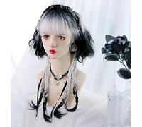 Perruques Cosplay Méduses Pour Filles Douces Et Cool Perruque Longue Bouclée Dégradé Noir-blanc Lolita Bob Cheveux Ondulés Avec Frange Transparente Pour Un Usage Quotidien Fête D'halloween