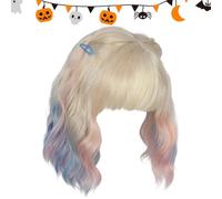 Perruques Cosplay pour Femmes - Perruques Halloween Courtes Bouclées Colorées avec Franges Décorées,Accessoire De Jeu De Rôle - Pour Femmes Et Filles Costume Représentations Scéniques Photographie Ras