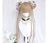 Perruques Cosplay Pour Femmes Petits Pains À Fleurs Courtes Queues De Cheval Avec Perruque Lolita Longue Tresse À Trois Brins Détachable Pour Halloween Noël (Or)