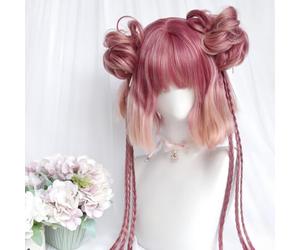 Perruques Cosplay Pour Femmes Petits Pains À Fleurs Courtes Queues De Cheval Avec Perruque Lolita Longue Tresse À Trois Brins Détachable Pour Halloween Noël (Pink)