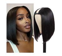 Perruques Couleur naturelle pleine tête courte droite perruque de cheveux humains sans colle U partie perruques clip en demi perruque for les femmes cheveux humains brésiliens Perruque(20inches 1PC)