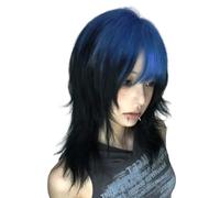 Perruques coupe loup bleu mélange noir perruque cheveux courts raides résistants à la chaleur pour femme (mélange bleu noir)