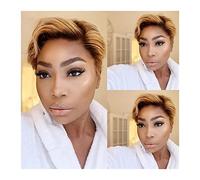 Perruques Court Bob Ombre Couleur Dentelle Frontale Perruques Perruques de Cheveux Humains Respirant Pixie Cut Brésilien Remy Cheveux Brun Moyen 4X4 Dentelle Fermeture Perruques for Femmes Perruque da