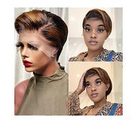 Perruques Court Ombre Or Blonde Perruques Pixie Cut Court Bob Lace Front Perruques de Cheveux Humains 13X4 Brésilien Remy Cheveux Dentelle Perruques for les Femmes Noires Perruque dames(Size:180%)