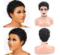 Perruques courtes afro crépues bouclées, 6 pouces courtes afro bouclées, for femmes noires,coupe Pixie, couleur noire naturelle, for un usage quotidien, une fête ou un travail.