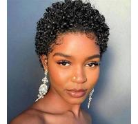Perruques courtes afro crépues bouclées pour femmes, cheveux humains malaisiens, densité de 180%, perruques sans colle fabriquées à la machine - 4 pouces - 180% - # 1B
