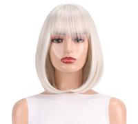 Perruques Courtes Beige Style Bob Pour Femmes, Perruques Lisses De 33 Cm Avec Frange, Perruque En Fibre Synthétique Résistante À La Chaleur Et D'apparence Naturelle Pour Un Usage Quotidien.