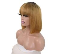 Perruques courtes Bob avec frange cheveux humains sans colle Wear and Go perruque for femmes sans dentelle(1b/30,12inch 180Density)