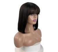 Perruques courtes Bob avec frange cheveux humains sans colle Wear and Go perruque for femmes sans dentelle(Natural Black,12inch 150Density)
