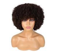 Perruques courtes bouclées avec frange for femmes noires, cheveux afro crépus, cheveux synthétiques sans colle for fête quotidienne(4)