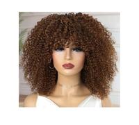 Perruques courtes bouclées avec frange, perruques sans colle en cheveux humains, densité 180, faciles à porter et à utiliser, for femmes noires Postiche Cheveux Femme(Brown Color,14inch)