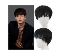 Perruques courtes bouclées de 10 cm for hommes, cheveux naturels duveteux for hommes, fibres synthétiques résistantes à la chaleur for bonnet de perruque quotidien Hairline Fine(Black)