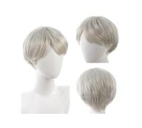 Perruques courtes bouclées de 10 cm for hommes, cheveux naturels duveteux for hommes, fibres synthétiques résistantes à la chaleur for bonnet de perruque quotidien Hairline Fine(Platinum)