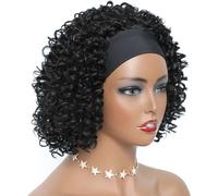 Perruques courtes bouclées de 10 pouces for femmes noires, demi-perruque synthétique ondulée profonde, noir naturel