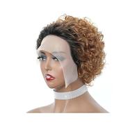 Perruques courtes bouclées de 15 cm, coupe Pixie, sans colle, for femmes, dentelle de 33 x 2,5 cm, densité 180% Postiche Cheveux Femme(Brown)