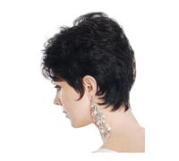 Perruques courtes, bouclées et ondulées, coupe Pixie pour femmes blanches, perruques synthétiques complètes en couches pour les extensions de cheveux de fête quotidiennes (noir)