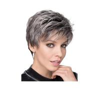 Perruques courtes bouclées grises de 30 cm, perruques synthétiques naturelles bouclées et superposées, perruques de costume d'Halloween for femmes(Grey)